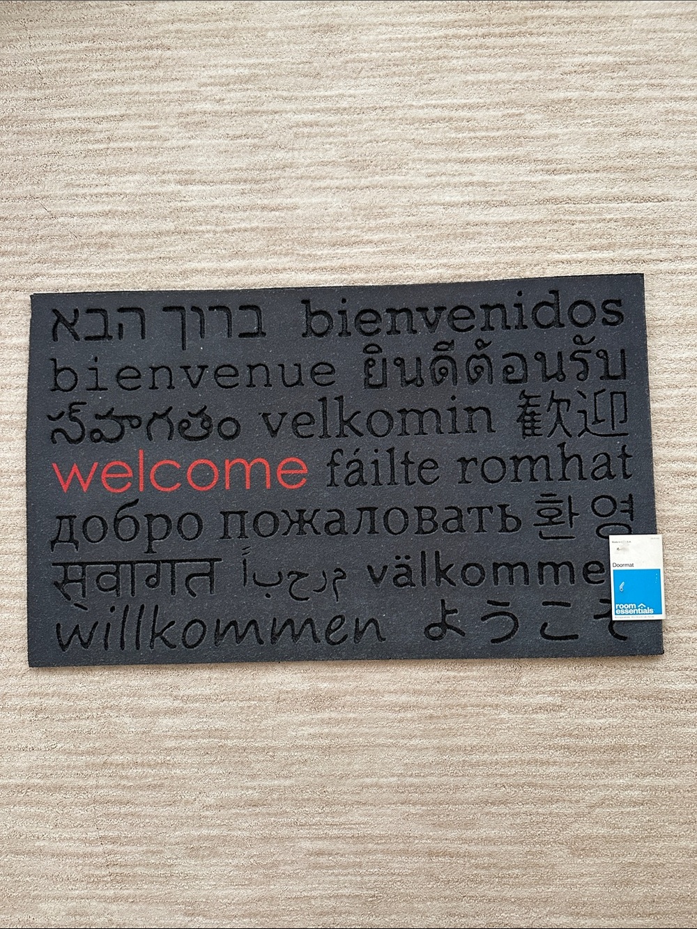 Room Essentials™ Multilingual Welcome Doormat - Black with Red Welcome 30” x 18”
